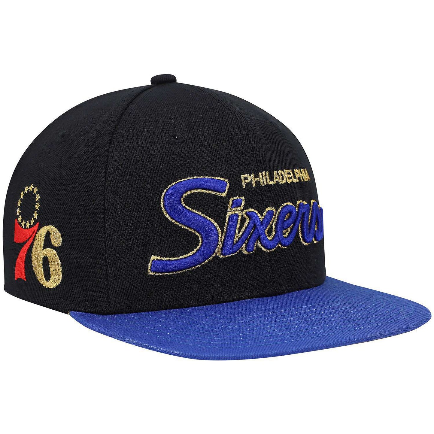 Men's Mitchell & Ness NBA 75Th Gold Snapback 76Ers - Black