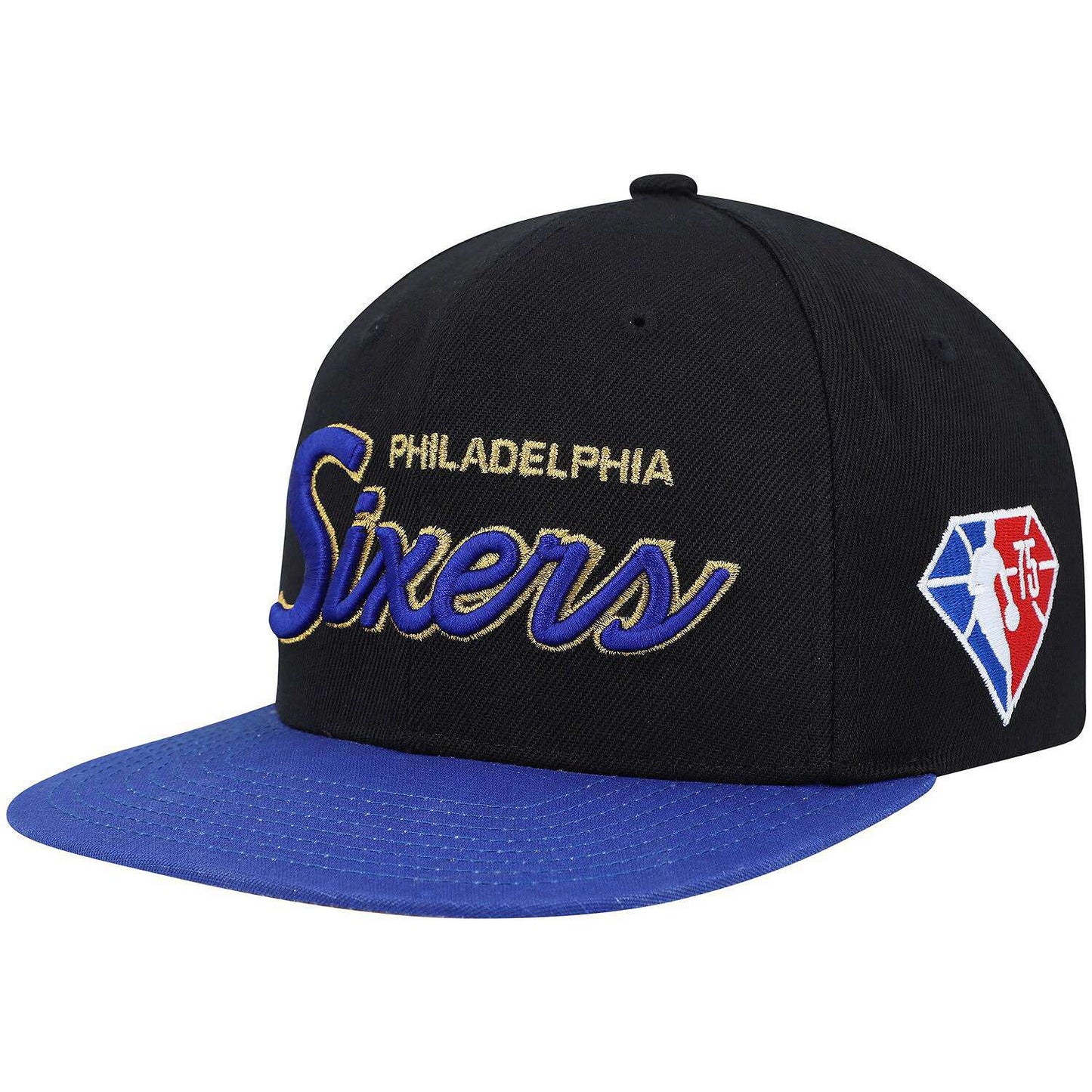 Men's Mitchell & Ness NBA 75Th Gold Snapback 76Ers - Black