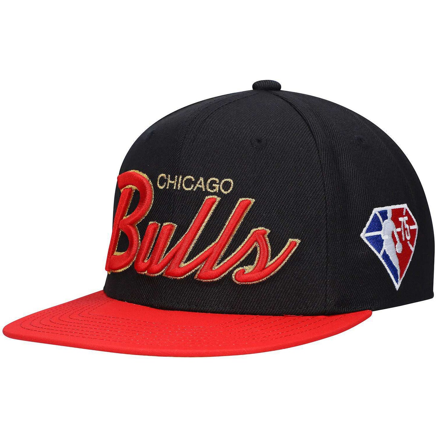 Men's Mitchell & Ness NBA 75Th Gold Snapback Bulls - Black