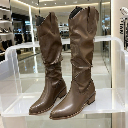 Chunky Heel Suede Riding Boots High Top Women