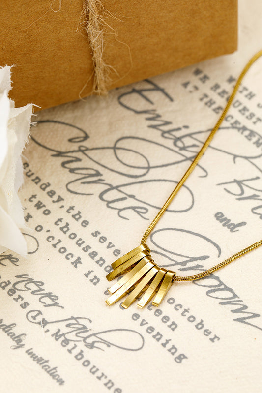 Threaded Pear Gold Asymmetric Bar Pendant Necklace
