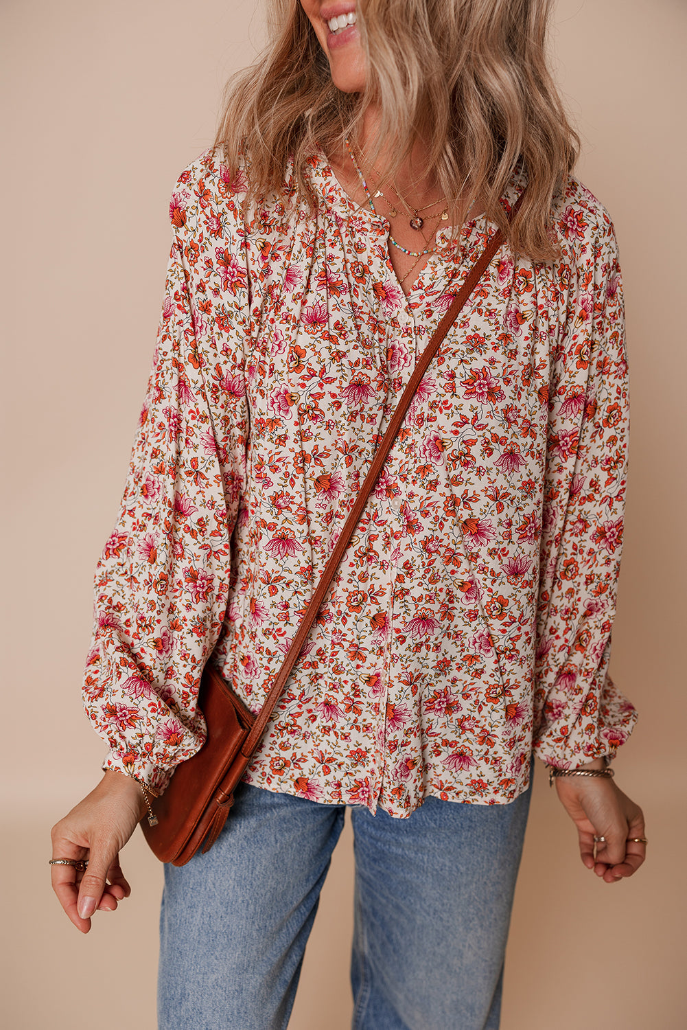 Threaded Pear Carter Notched Puff Sleeve Blouse