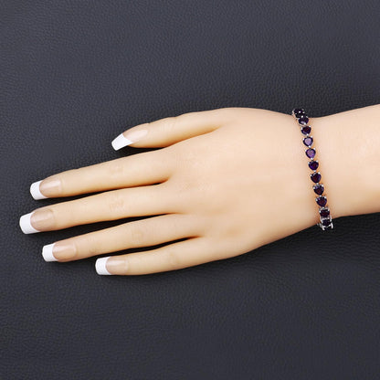 13.33 Ct Heart Purple Amethyst Prong Silver Box Clasp Tennis Bracelet