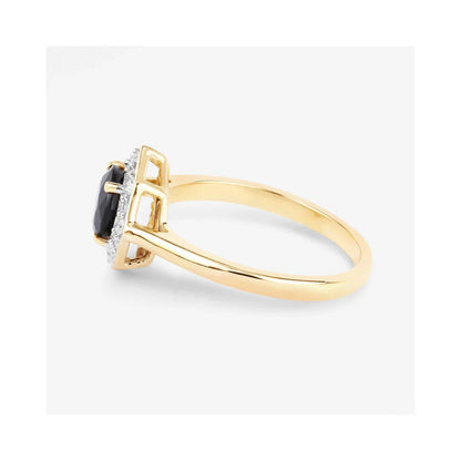 1.03 Ct Round Blue Sapphire & Lab Grown Diamond Prong 10K Gold Bridge Halo Ring