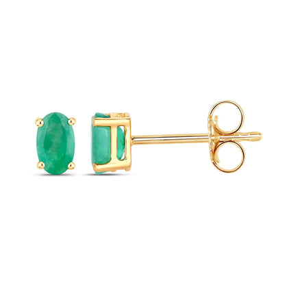 0.38 Ct Oval Green Zambian Emerald Prong 10K Gold Stud Earrings