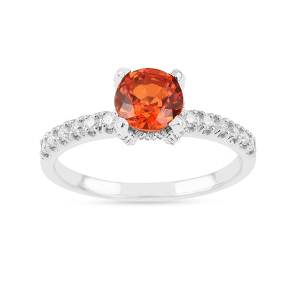 1.58 Ct Round Lab Created Peach Sapphire and Moissanite Prong Silver Pave-set Ring