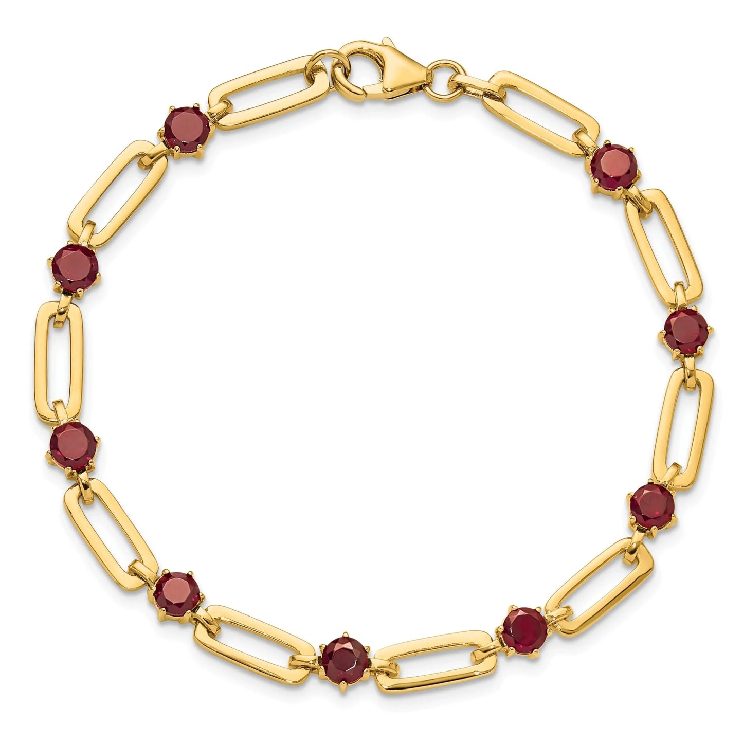 Sterling Silver and Genuine Red Garnet Paper Clip Bracelet