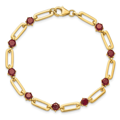 Sterling Silver and Genuine Red Garnet Paper Clip Bracelet