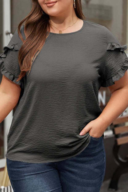 Threaded Pear Paulina Ruffled Short Sleeve Plus Size Top