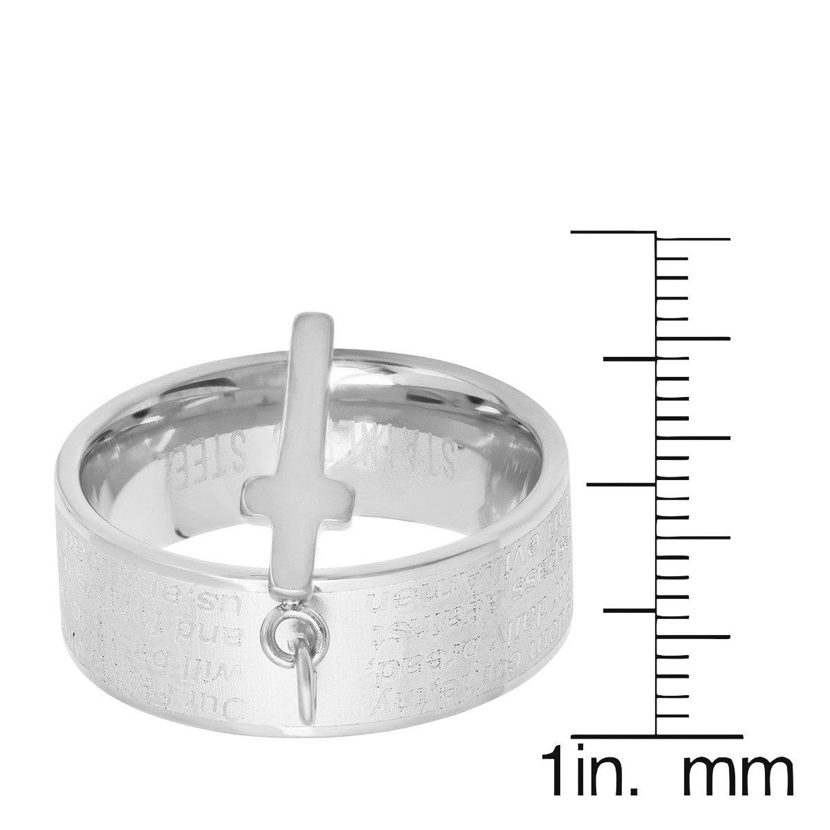 Our Father Prayer Ring Band With Cross Charm