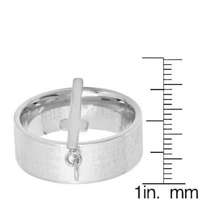 Our Father Prayer Ring Band With Cross Charm