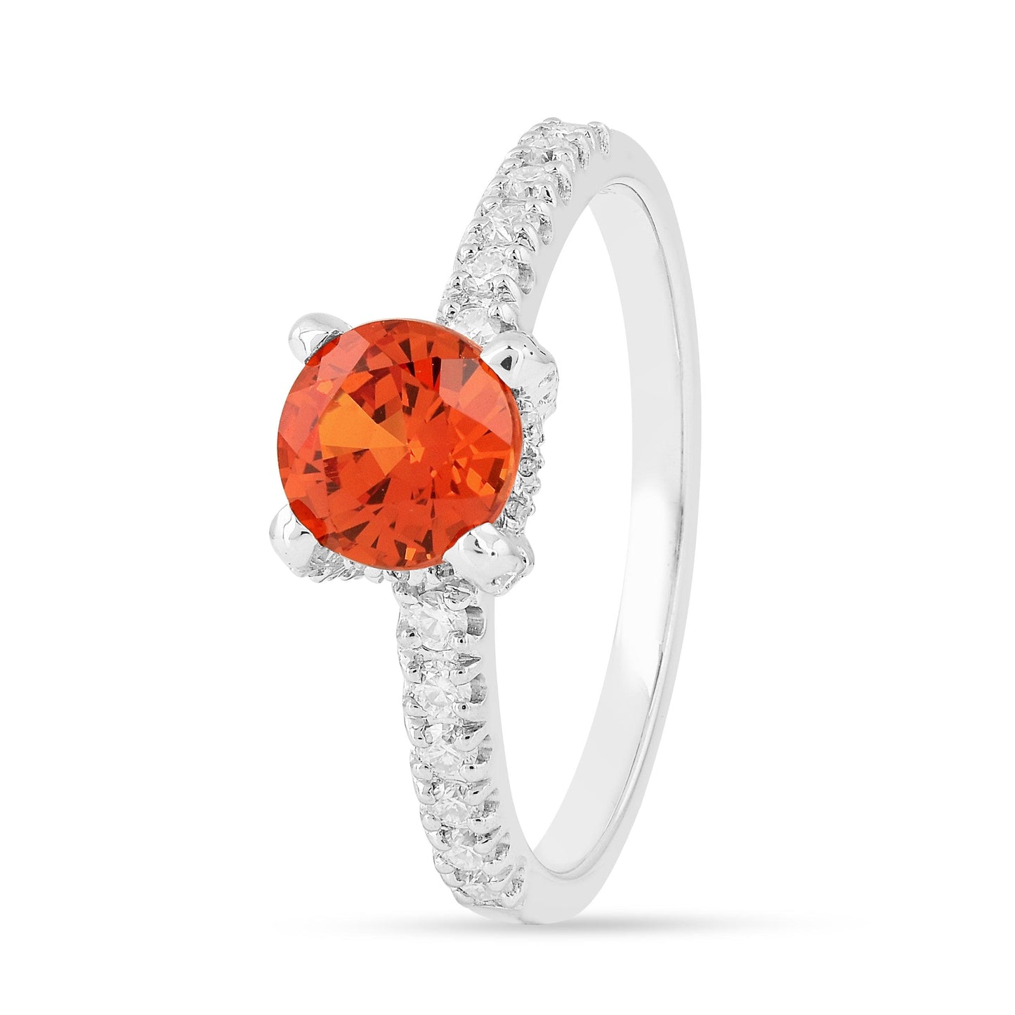 1.58 Ct Round Lab Created Peach Sapphire and Moissanite Prong Silver Pave-set Ring