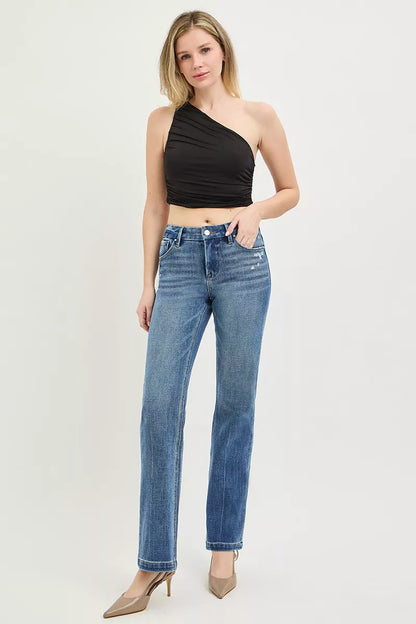 RISEN Tummy Control 4way Stretch Mid Rise Straight Crease Line