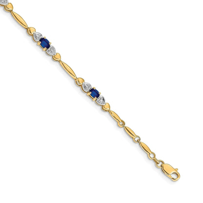 Genuine Blue Sapphire 14K Heart Gold Bracelet
