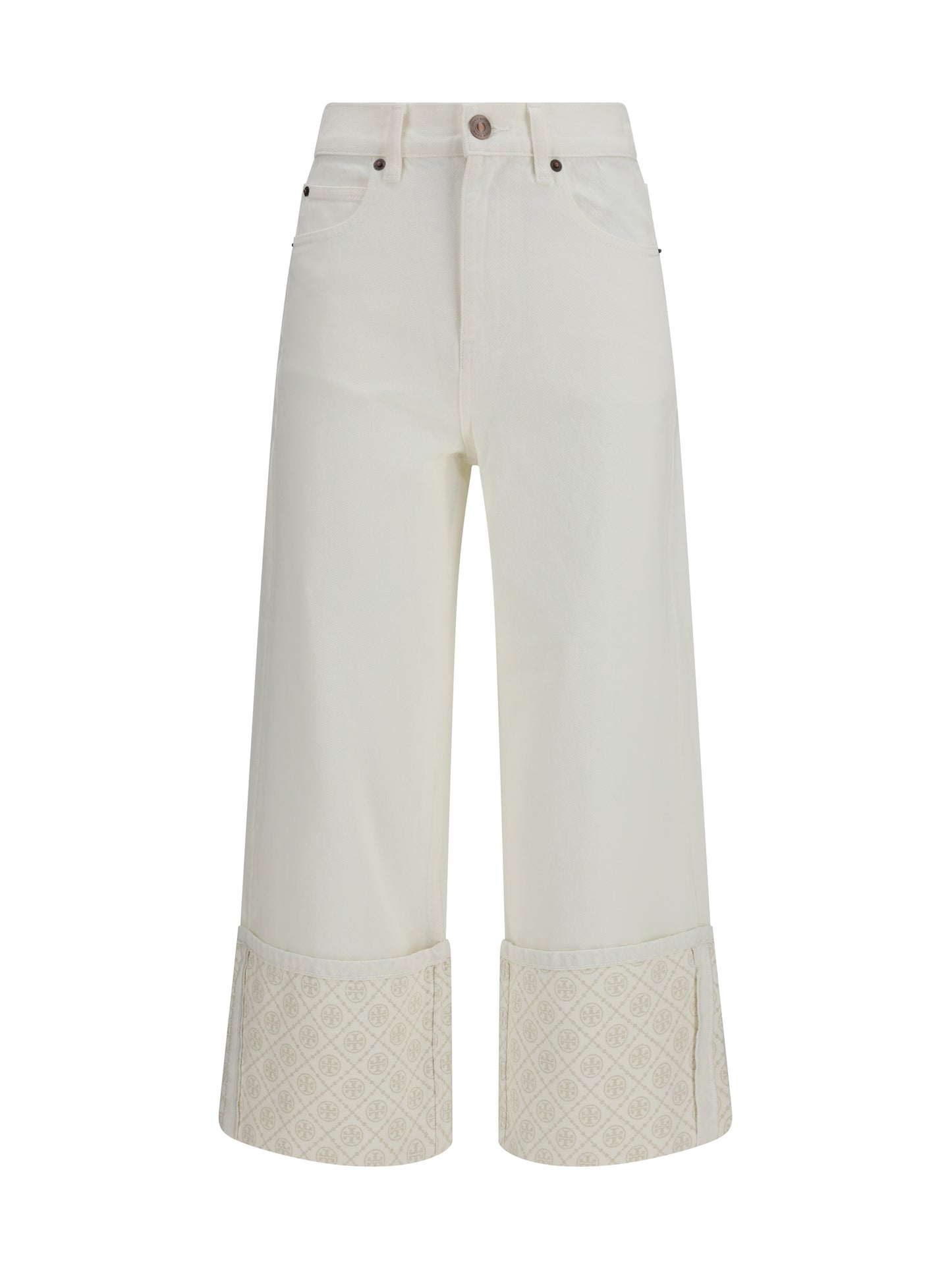 Straight-Leg Jeans With T Monogram Cuffs, White