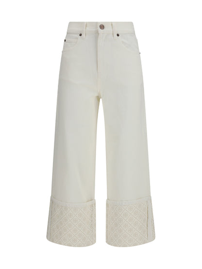 Straight-Leg Jeans With T Monogram Cuffs, White