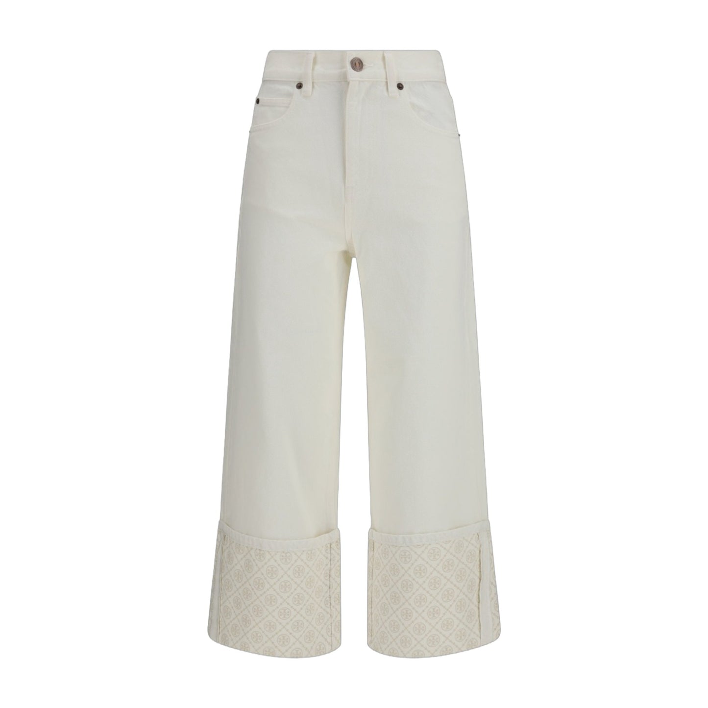 Straight-Leg Jeans With T Monogram Cuffs, White