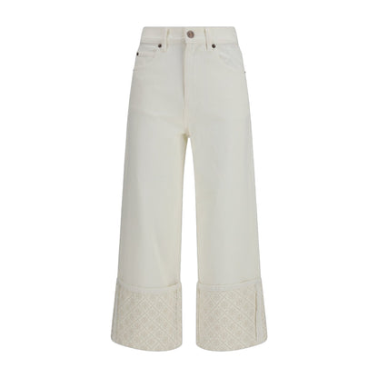 Straight-Leg Jeans With T Monogram Cuffs, White