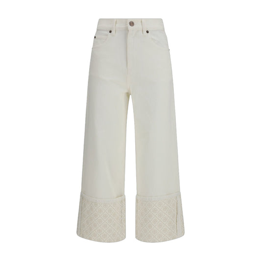 Straight-Leg Jeans With T Monogram Cuffs, White