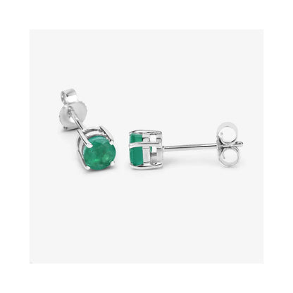 0.72 Ct Round Green Zambian Emerald Prong 10K Stud Earrings