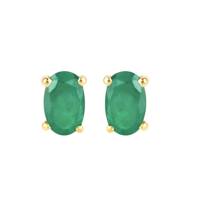 0.38 Ct Oval Green Zambian Emerald Prong 10K Gold Stud Earrings