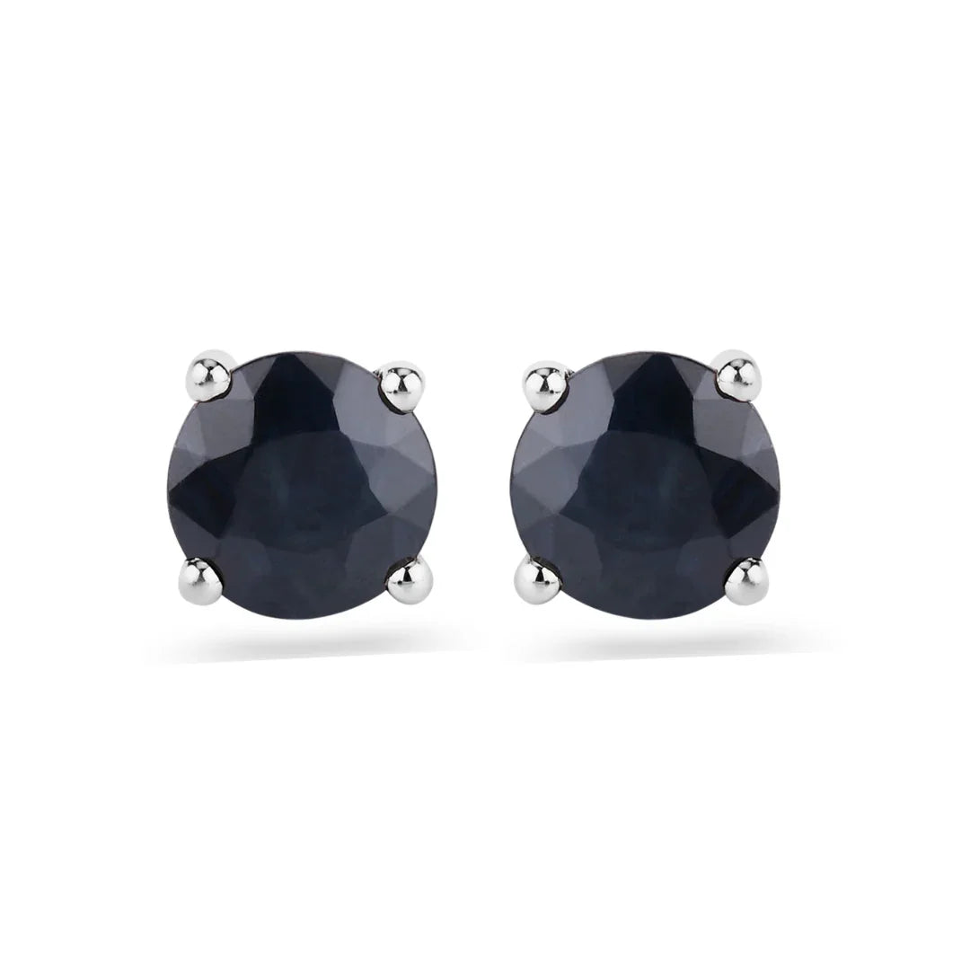 1.70 Ct Round Blue Sapphire Prong 10K Gold Stud Earrings