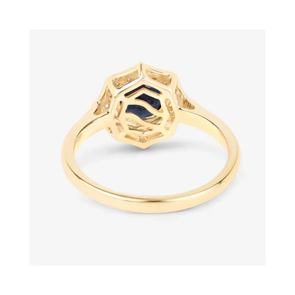 1.03 Ct Round Blue Sapphire & Lab Grown Diamond Prong 10K Gold Bridge Halo Ring