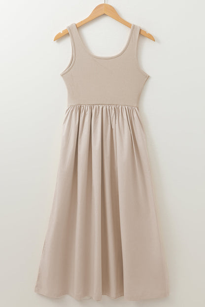 Threaded Pear Della Pleated Sleeveless Long Dress