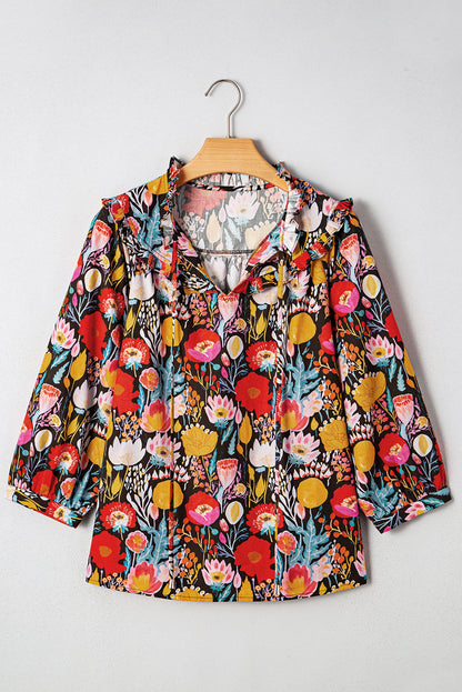 Threaded Pear Amara Puff Sleeve Tied Blouse