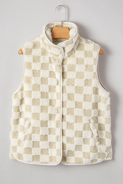 Threaded Pear Stevie Sherpa Checkerboard Button Vest With Pocket