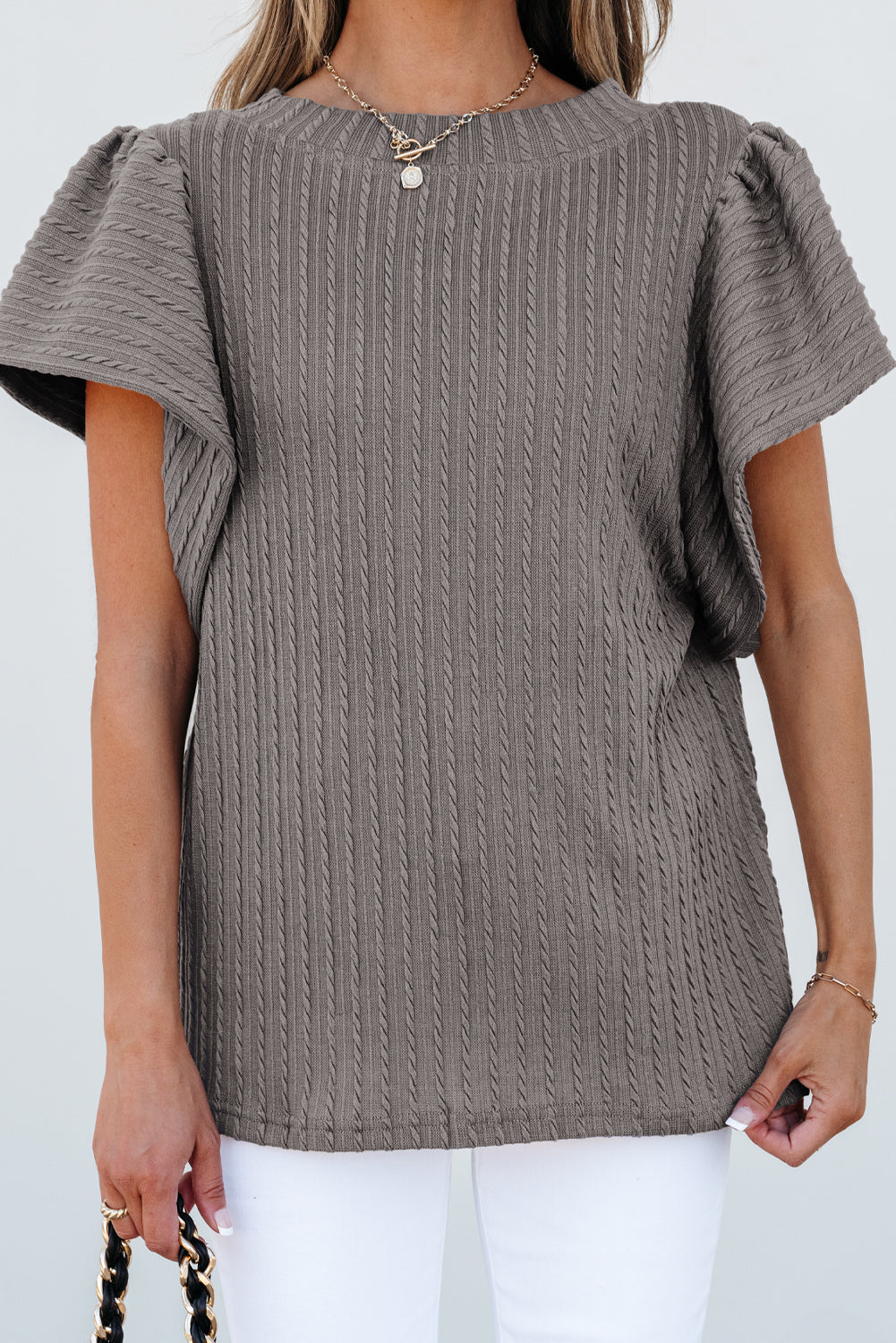 Threaded Pear Brynn Textured Flutter Sleeve Top