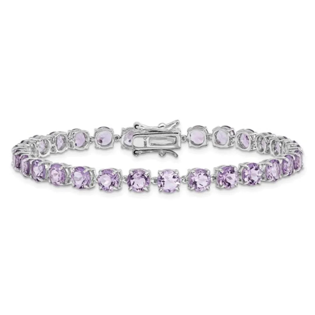 Round Purple Amethyst Prong Sterling Silver Tennis Bracelet