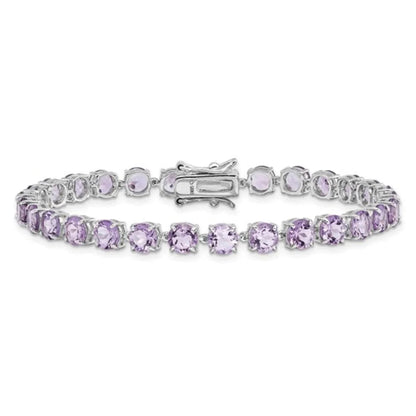 Round Purple Amethyst Prong Sterling Silver Tennis Bracelet