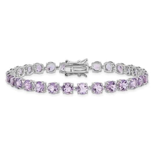 Round Purple Amethyst Prong Sterling Silver Tennis Bracelet