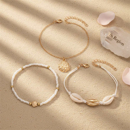 Shell & Polyster White Howlite Goldtone Shell Charm Anklet Set