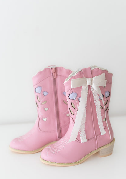 Sweetheart Bow Cowgirl Boots- Pink