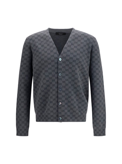 Cardigan GG Print Silk-Wool New Grey/Rock