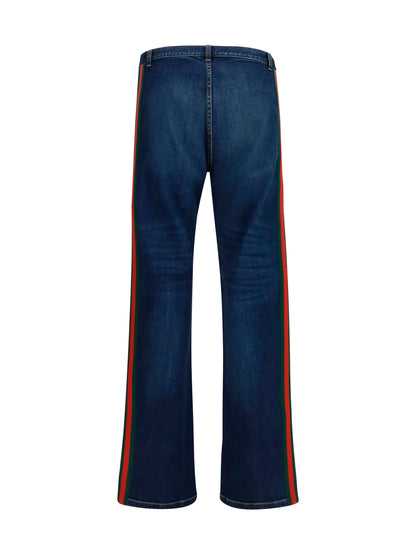 Jeans With Web Stripe - Blue
