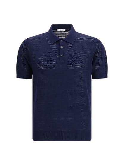 Short-Sleeve Knit Polo Shirt Navy