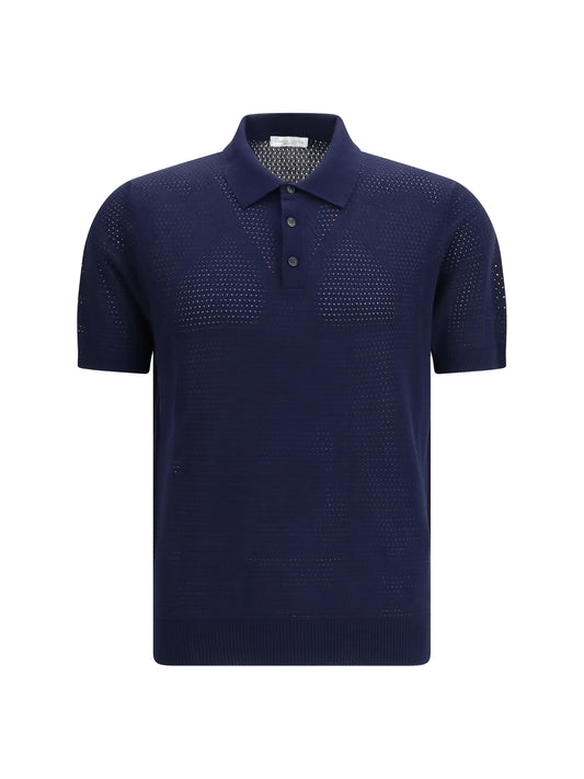 Short-Sleeve Knit Polo Shirt Navy