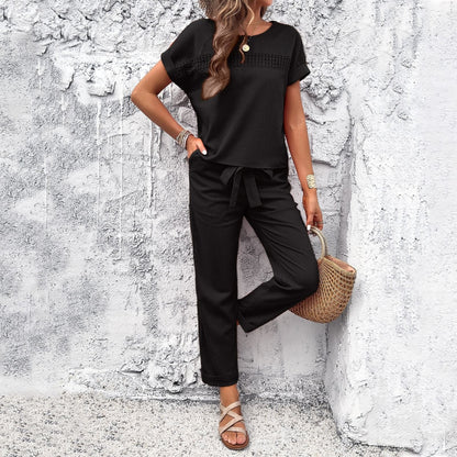 Women’s Spring and Summer Temperament Casual Short Sleeved Top and Pants Set