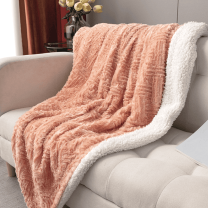 DaDa Bedding Coral Peach Rose Faux Fur Sherpa Throw Blanket