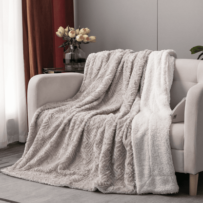 DaDalogy Lavender Grey Faux Fur Sherpa Throw Blanket