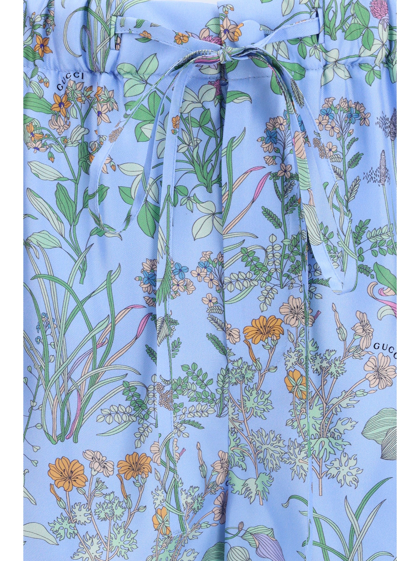 Shorts Printed Silk Twill Azure/Ivory