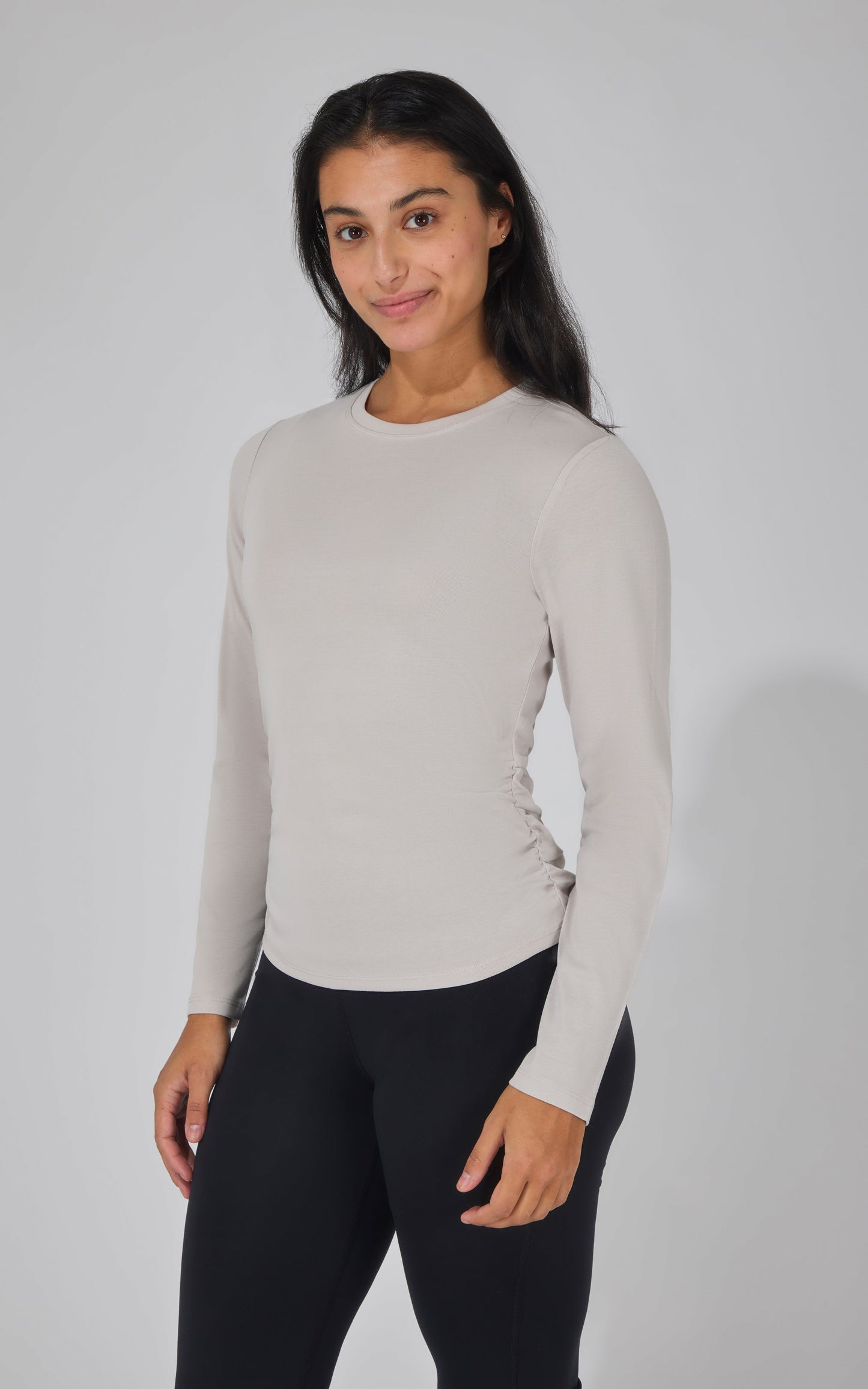 2 PK Side Ruched Long Sleeve Top