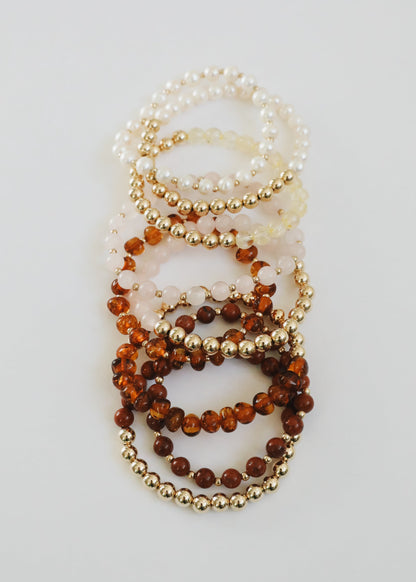 Red Jasper : 14k Gold Filled Sun + Moon || Stretch Bracelets