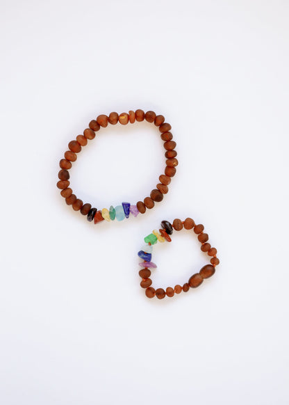 Raw Cognac Baltic Amber + Raw CHAKRA Crystals || Anklet or Bracelet