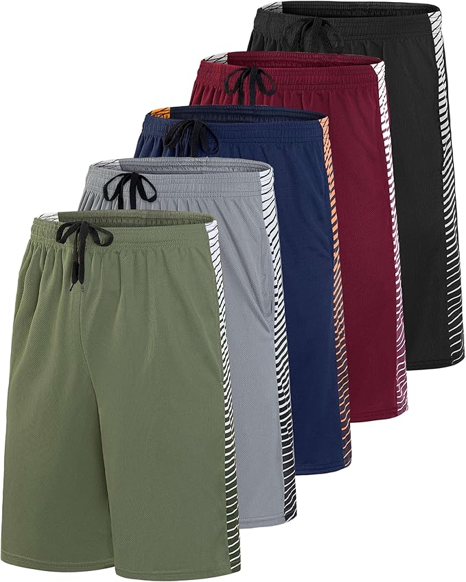 (5-Pack) Men's Active Athletic Mesh Performance Shorts