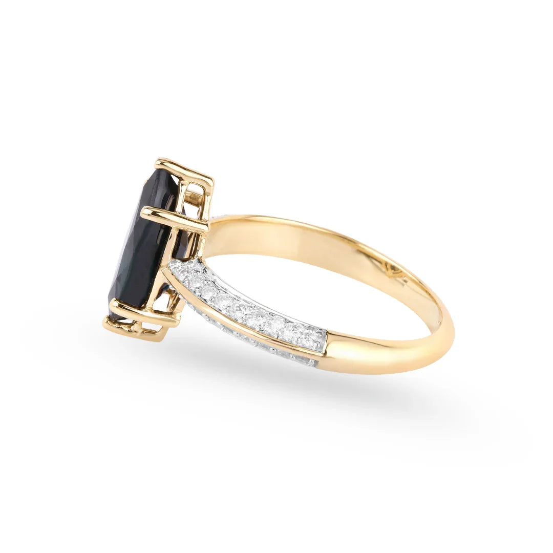 2.10 Ct Marquise Blue Sapphire & Lab Grown Diamond Prong 10K Gold Pave Bridge Ring