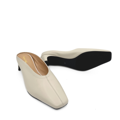 Junie Heeled Leather Mule - Bone